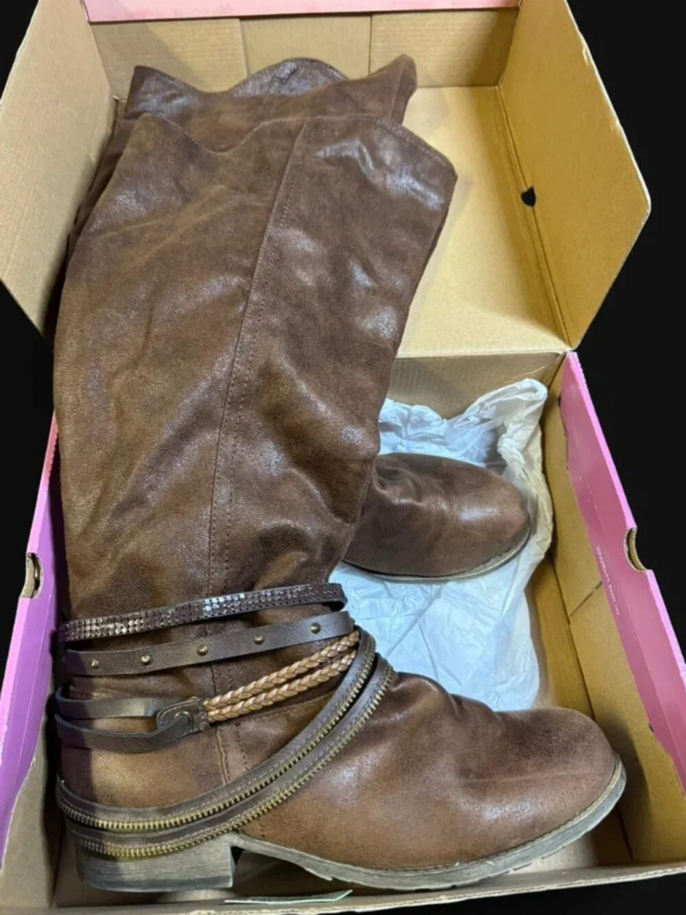 Jellypop Marvel Harness Boot, Brown Distressed Suede Size 11